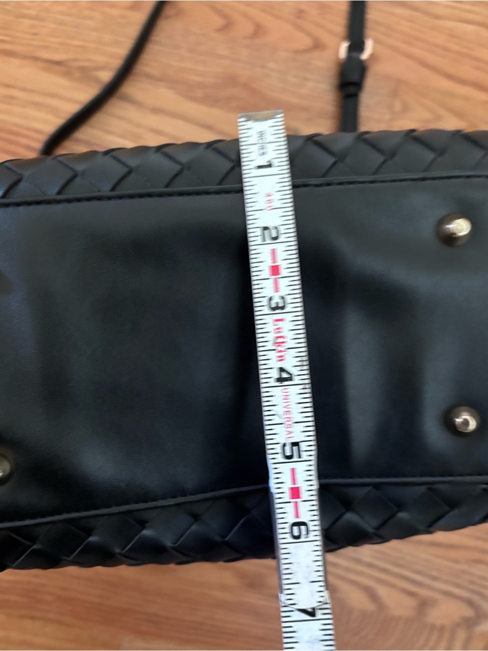 Woven Faux Leather Satchel Top Handle Crossbody Bag Black Minimalist Like New - Picture 10 of 11